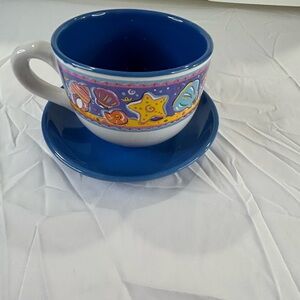 Latte Mug And Saucer Dish Ocean Theme Ceramic